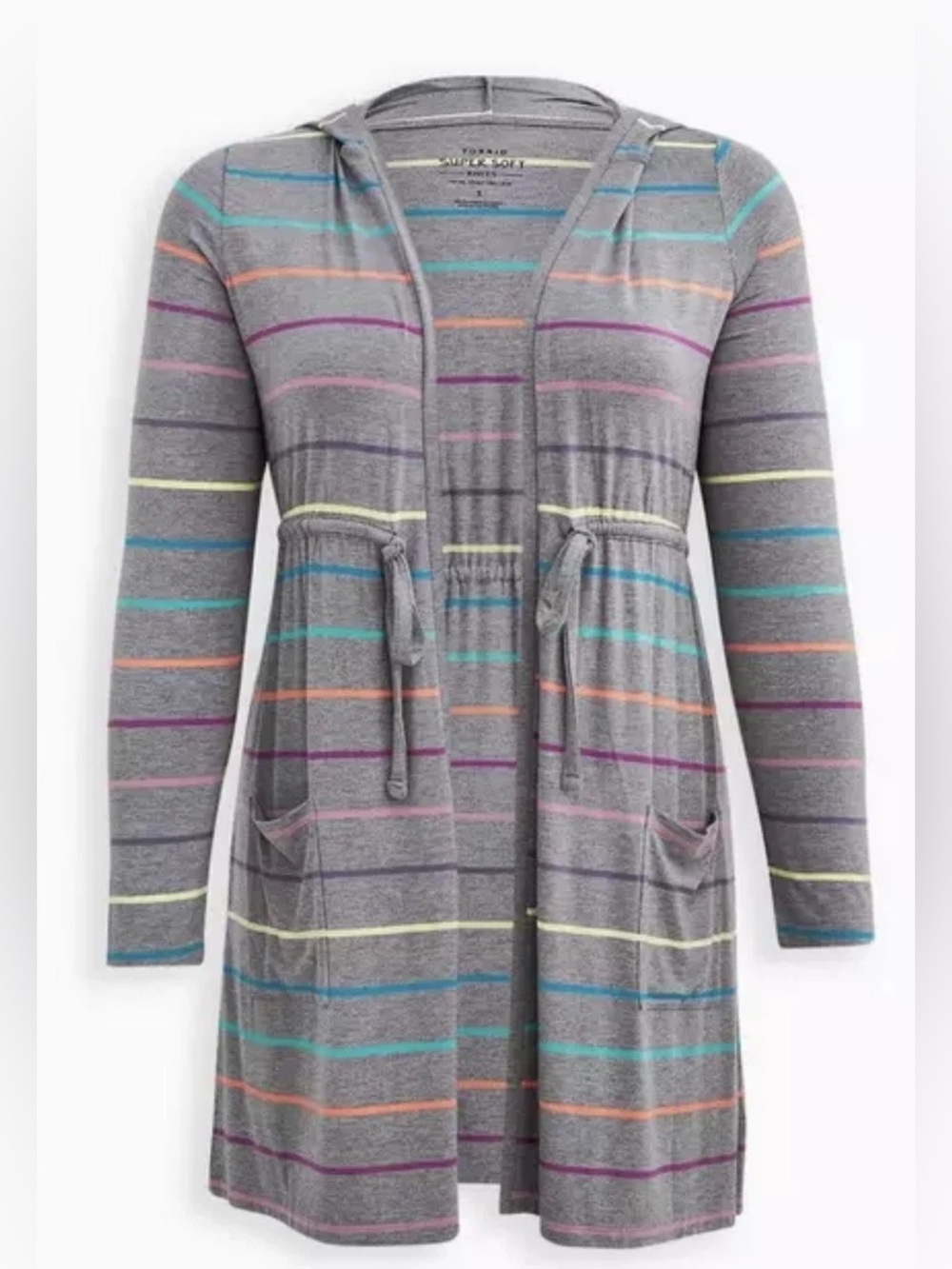 torrid Gray Hooded Striped tie Front Adirondack super soft jacket size 1